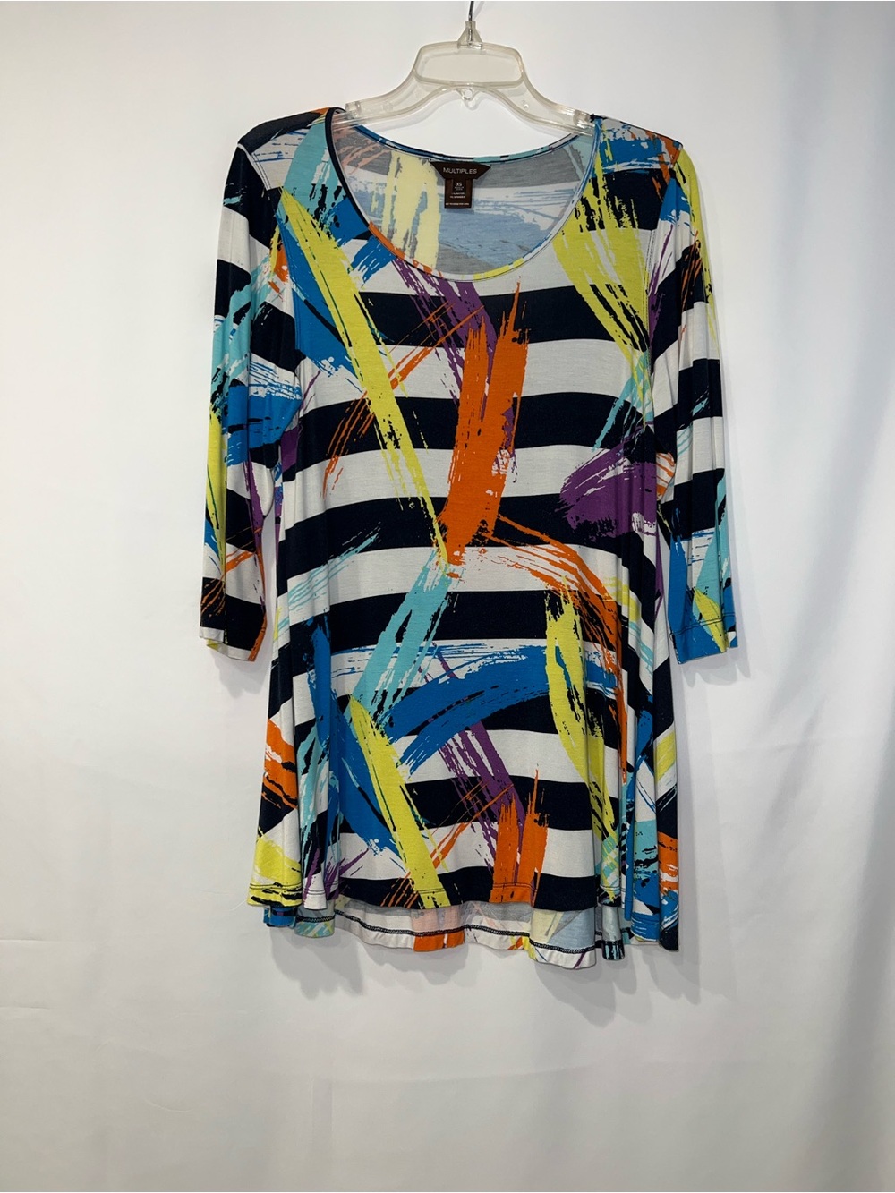 Multiples Navy & White Striped Tunic with Multicolor Brushstrokes